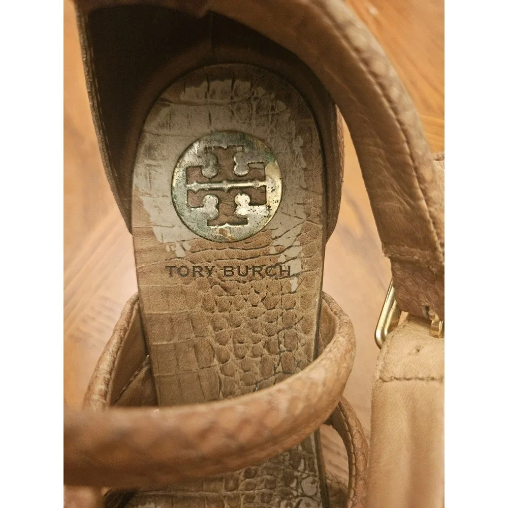 Tory Burch Wedge‎ Espadrille Sandals, Sz7, Tan Straps.